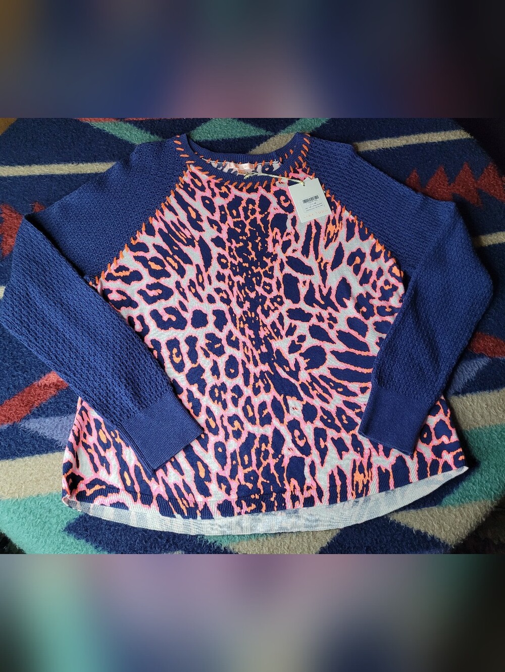 Lisa Todd Mineral Combo Pink Leopard Sweater Womens Large Lightweight NWT New